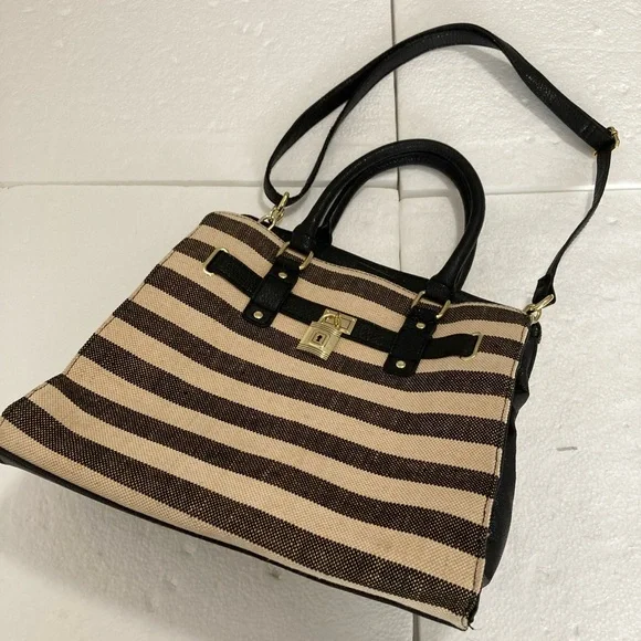 Striped Black and Tan Women's Handbag - Picture 1 of 10